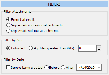 Outlook data output filtering