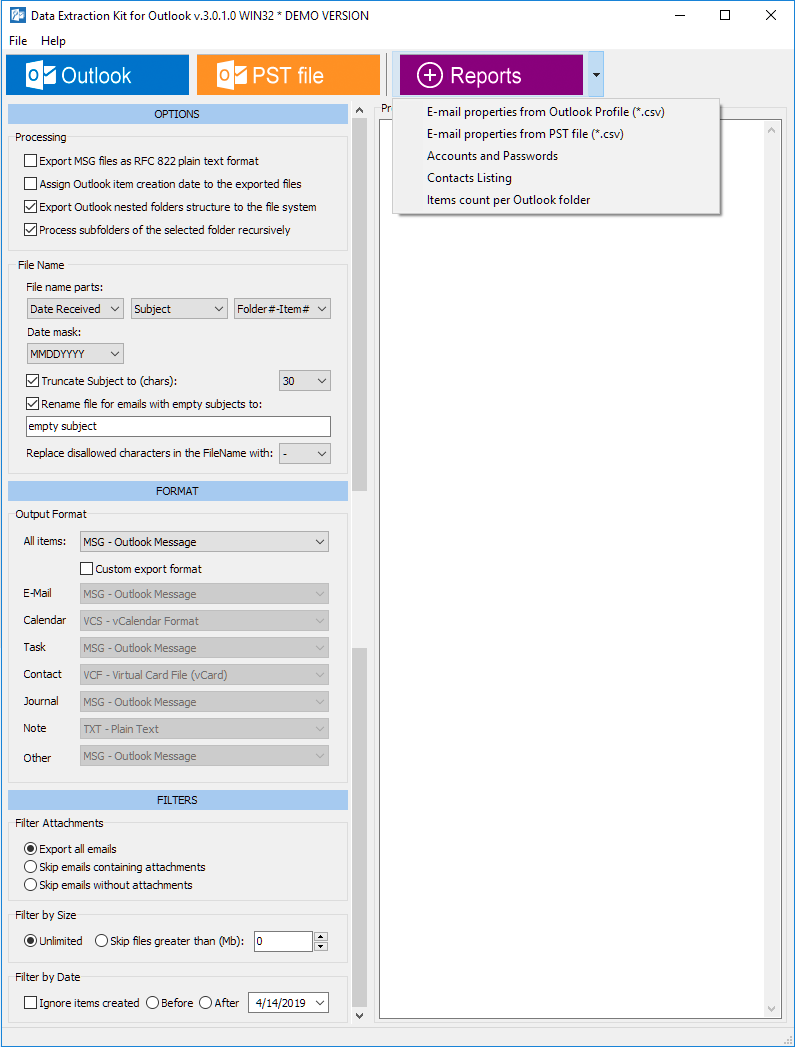 Data Extraction Kit for Outlook data export