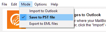 Menu Mode - option Save to PST