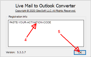 Coller le code d'activation et confirmer l'activation