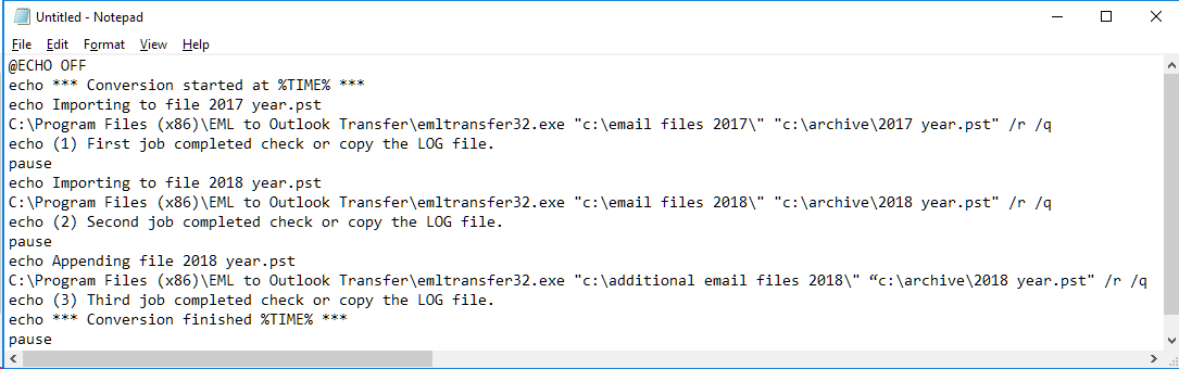 Batch email conversion - BAT file example