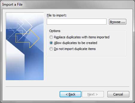 Specify contacts file to import