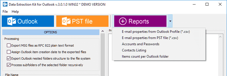 Outlook için veri ayıklama seti