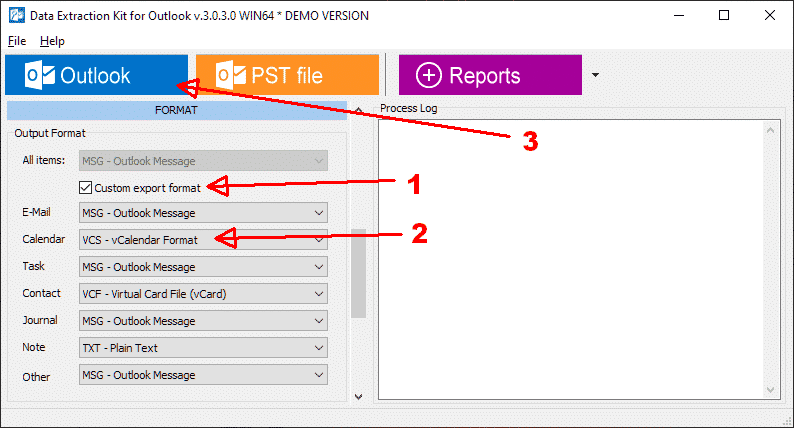 Exportando calendário do Outlook usando Data Extraction Kit