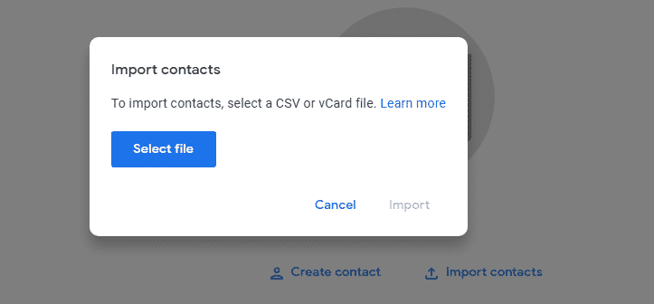 Gmail import contacts - choose file