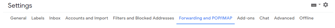 Gmail settings of email forwarding. POP and IMAP