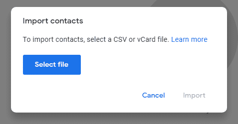 Выберите контакты файл
