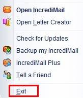 Menu tentativa IncrediMail para sair do cliente de email