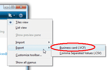 Live Mail contact export to VCF