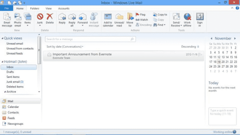 Live Mail interface