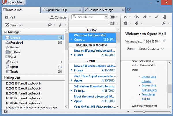 Opera Mail interface