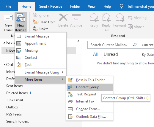 Creating new Contact Group in Outlook 2019
