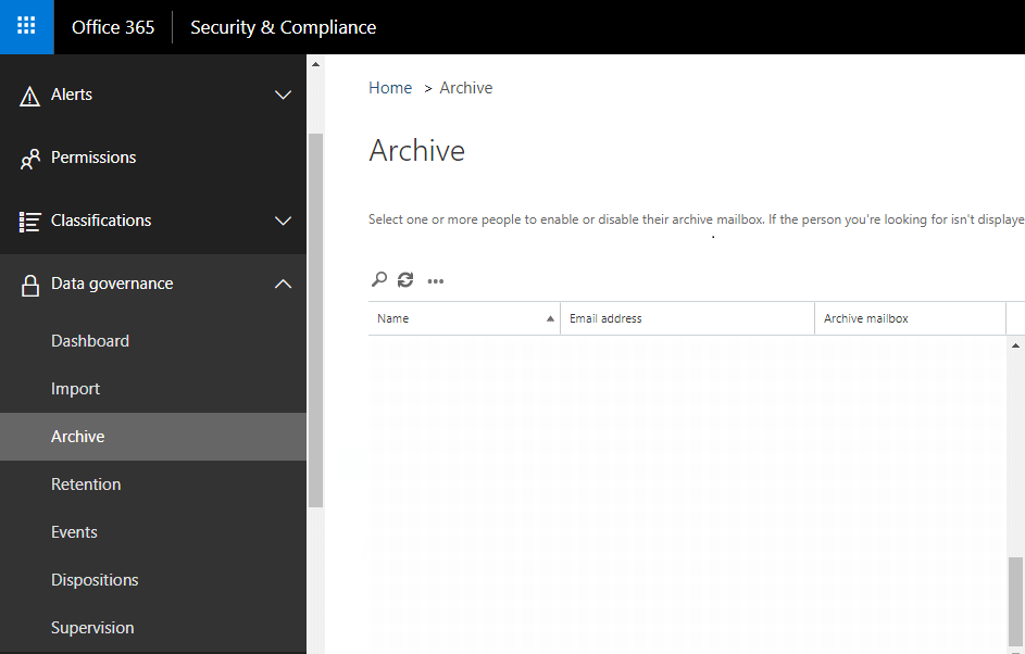 Office 365 - Email archiving