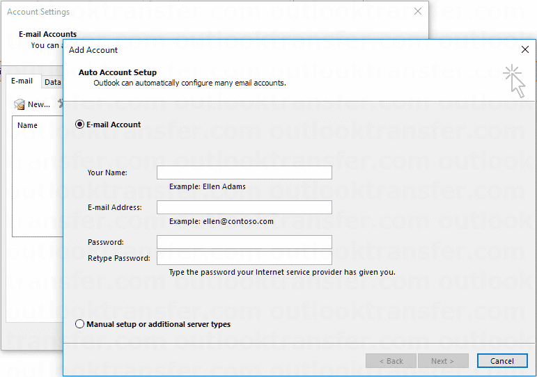 Outlook add New Account