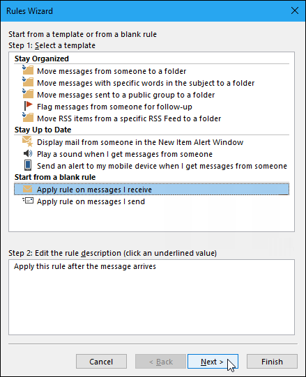 Aplicar regras e Allerts Outlook