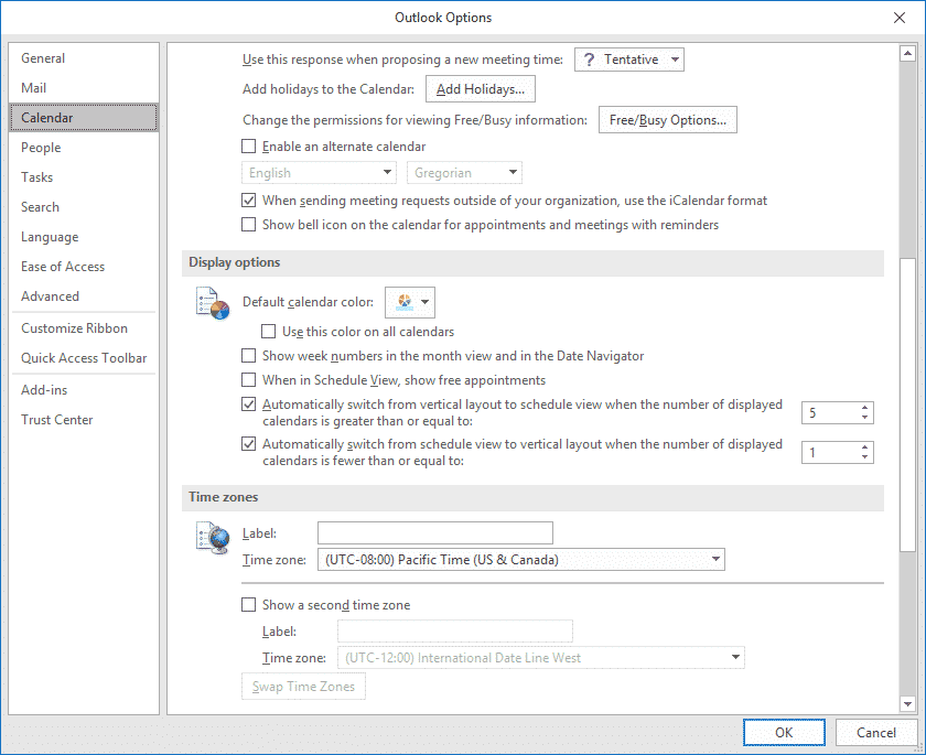 Outlook Calendar Display Options