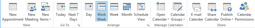Outlook menu calendar