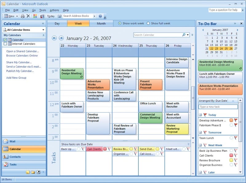 el calendario de Outlook