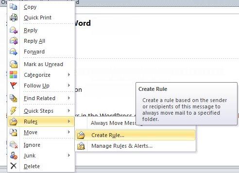 menu di Outlook Creare regole