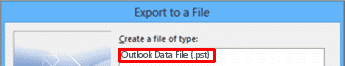 Outlook Export-Assistenten - Exportieren in eine Datei - Outlook-Datendatei * .pst
