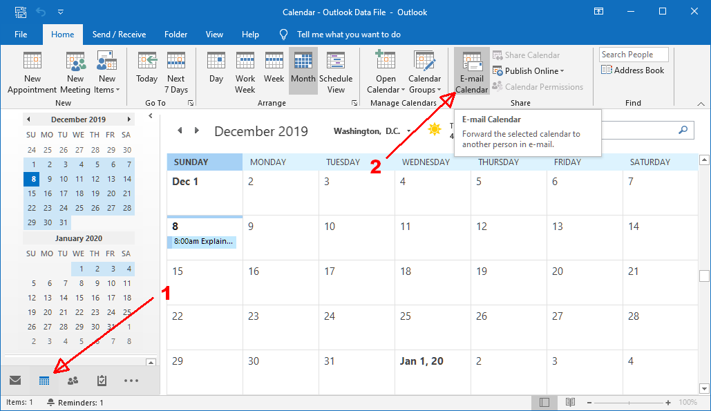 Enviar por e calendário do Outlook