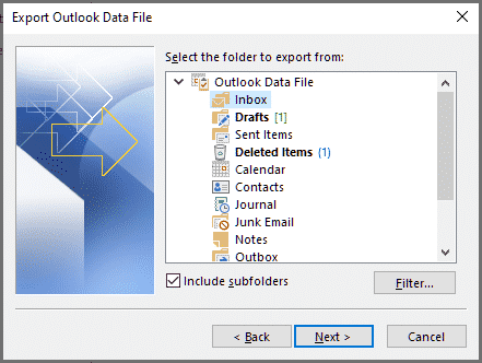 Износ Outlook папка, за да PST файл