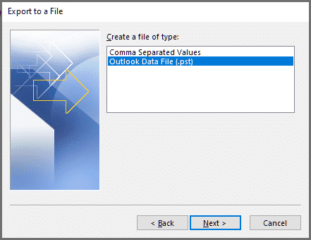 Outlook - export to PST file