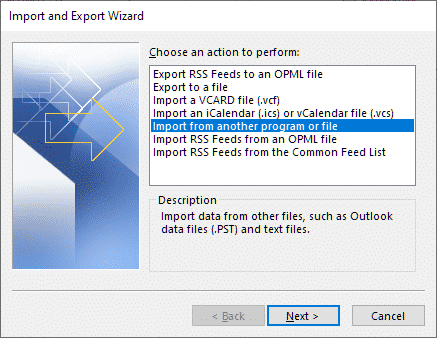 Outlook внос от друг файл или програма
