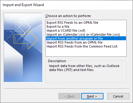 import Outlook fra en anden fil eller et program