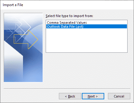 PSTファイルからインポート