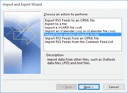 Импорт PST файл в Outlook,