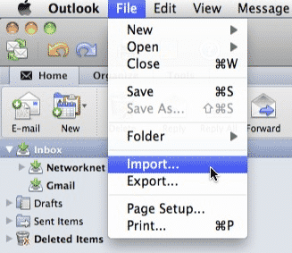 Tuonti pst-tiedoston Outlook for Mac OS