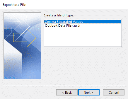 Export to a file with comma separated values