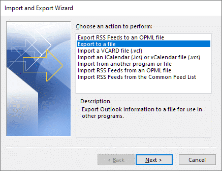 Outlook - Экспорт в файл