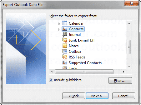 Outlook Menu Export Contacten Folder