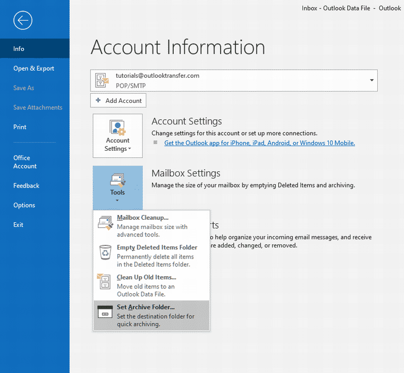 E-mail archiveren in Outlook 2019