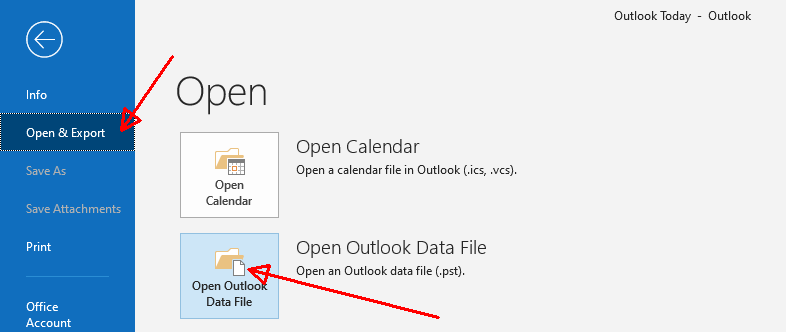 Vooruitzicht - Open Outlook-gegevensbestand