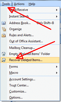 Възстановяване на изтрити имейли в Outlook 2007