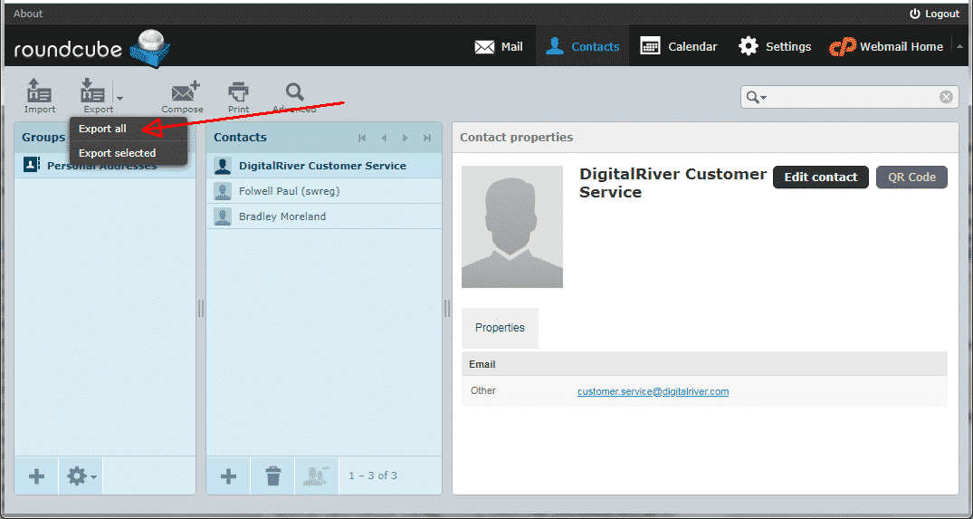 Exporting Contacts from Roundcube