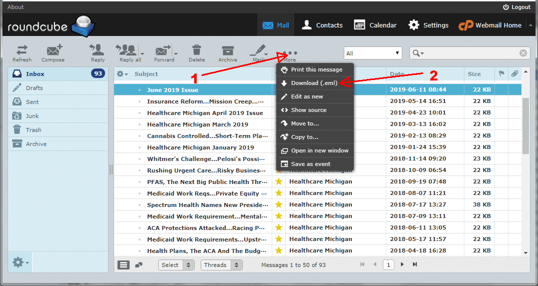 RoundCube dışa aktarma e-postalar