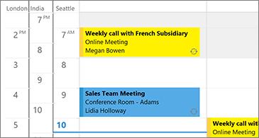 Calendario de Outlook de zonas de tiempo múltiple