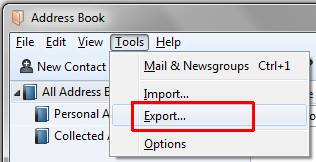 Thunderbird address book export