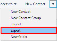 Windows Kontaktpersoner Eksport menu
