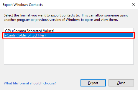 Mulighed for at redde Windows Kontaktpersoner til VCF format