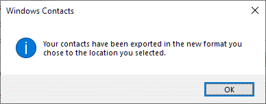 Kontaktene dine har blitt eksportert i det nye formatet du valgte til plasseringen du valgte.