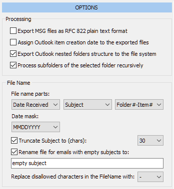 Daten-Extraktion und Analyse-Kit für Outlook-Optionen