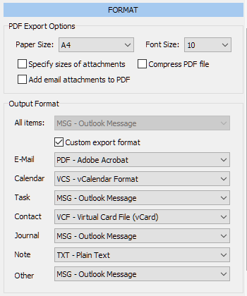 Custom export format option