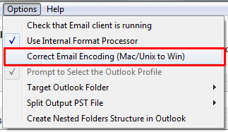 Oikea Mac OS koodausta tuotaessa Outlook for Windows