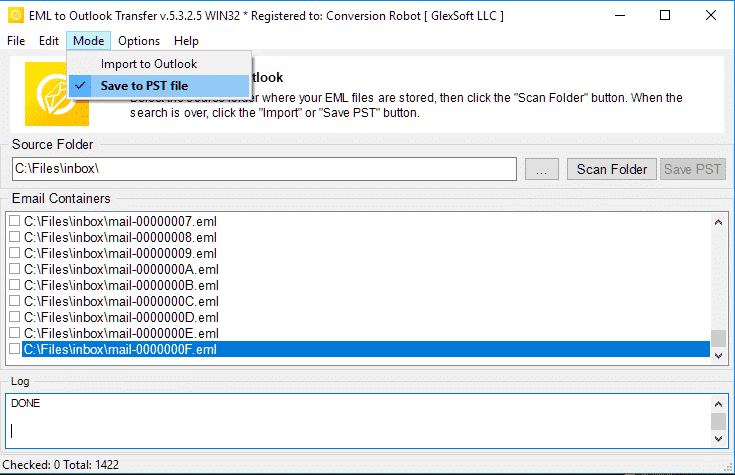 EML to Outlook Transfer - menu Mode