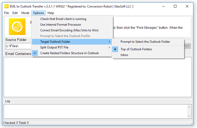 Options de logiciel de transfert Outlook